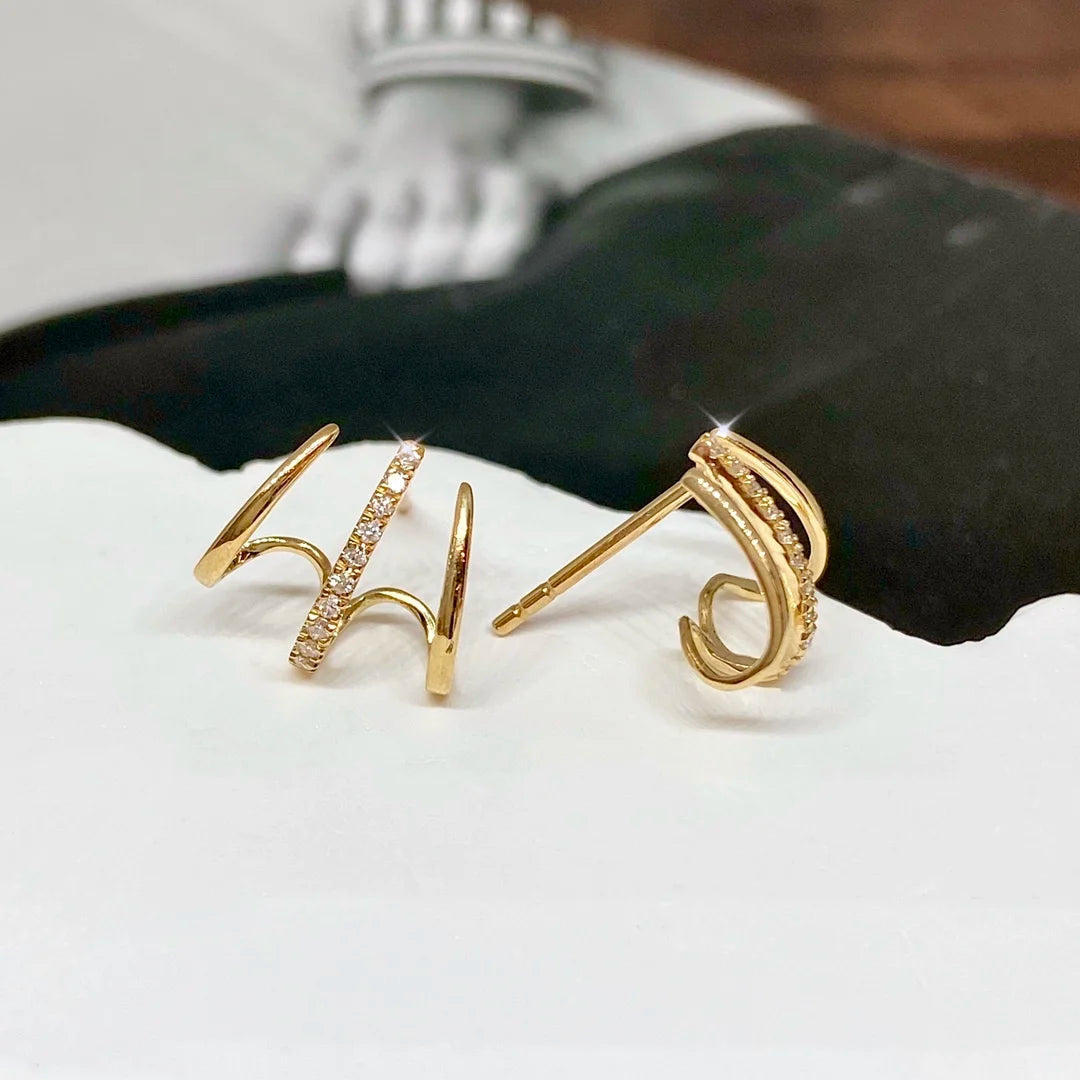 Earrings 18K Gold Chic Simple Diamonds Stud Female's Fine Gift