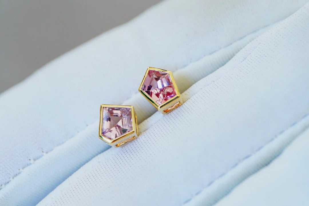 Earrings 18K Gold 1.2ct Purple Spinel Gemstones Studs Female