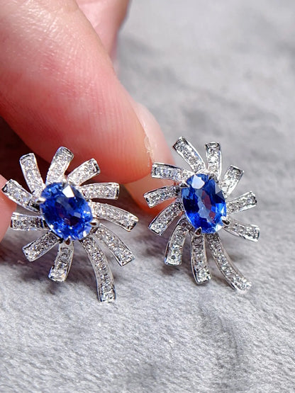 Earrings 18K Gold 1.2ct Cornflower Blue Sapphire Drop Female's