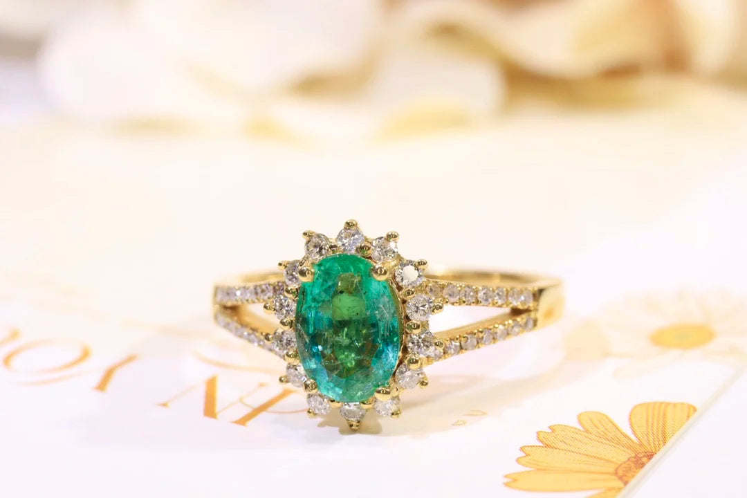 Ring 18K Gold 0.746ct Green Emerald Gemstones Male's