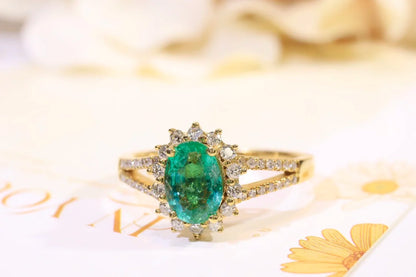 Ring 18K Gold 0.746ct Green Emerald Gemstones Male's