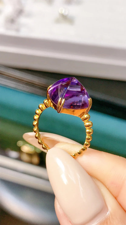 Ring 18K Gold 7.24ct Natural Amethyst Gemstones Female for Women