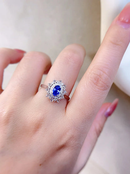 Ring 18K Gold 0.6ct Natural Cornflower Blue Sapphire Gemstones