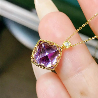 Necklace 18K Gold 7.83ct Purple Amethyst Pendant Female's