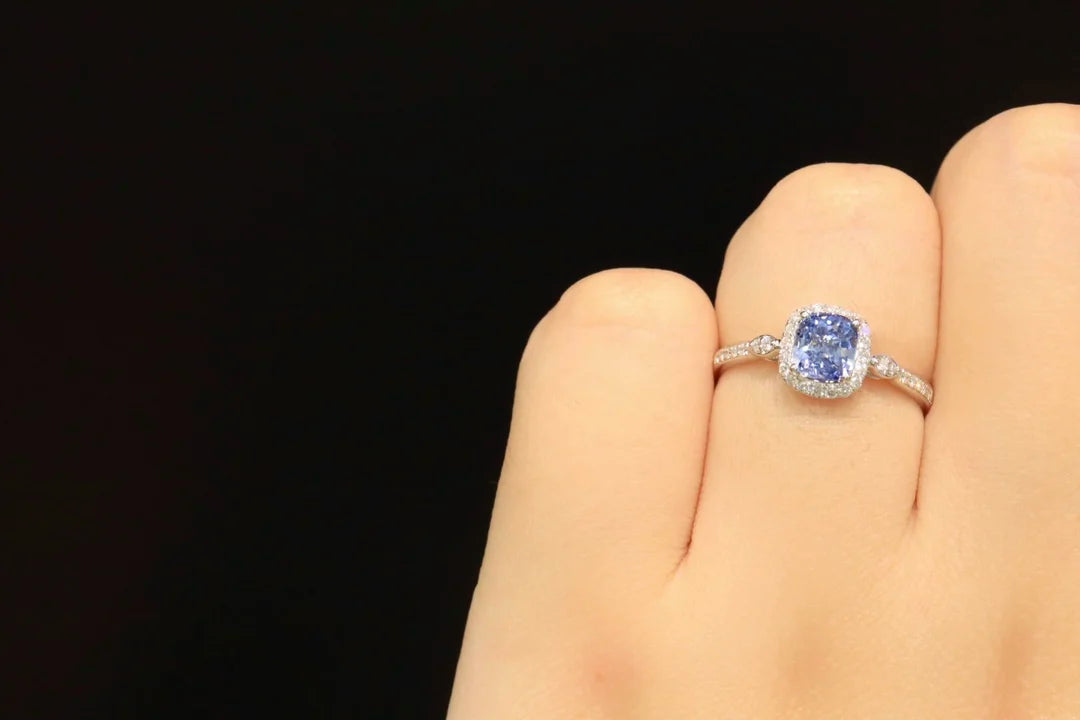 Ring 18K Gold 1.03ct Blue Sapphire Gemstones Diamonds Stone Female