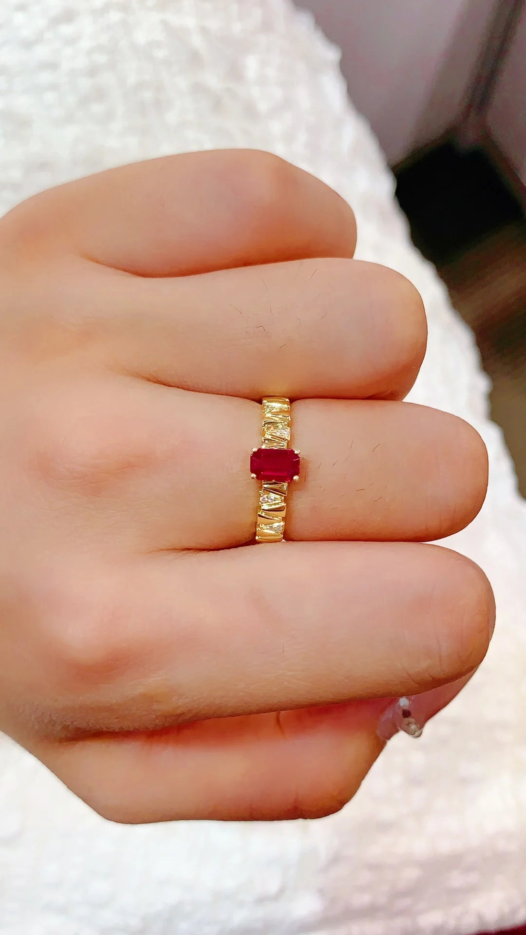 Ring 18K Gold 0.54ct Red Ruby Diamonds Anniversary Female's