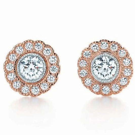 2.62ctw Lab-Grown Diamond Flower Studs – Pave Setting, 14K Rose Gold, IGI Certified