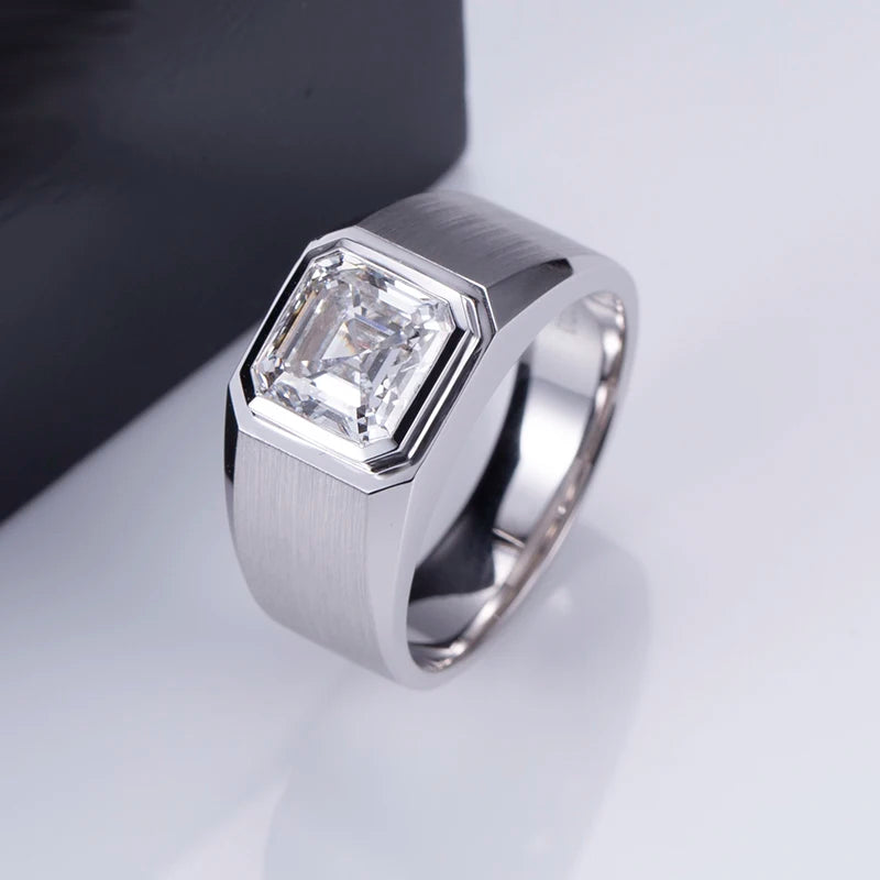 Ring 18K White Gold 2CT Lab Diamond Asscher Cut for Men US SIZE 8