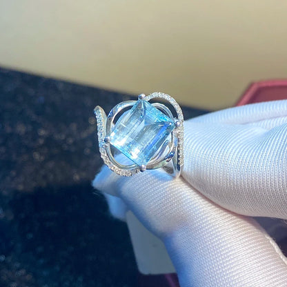 Ring 18K Gold 2.8ct Blue Aquamarine Gemstone Fine Female