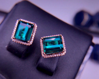 Earrings 18K Rose Gold 4ct Blue Tourmaline Brazil Drop Female's Fine