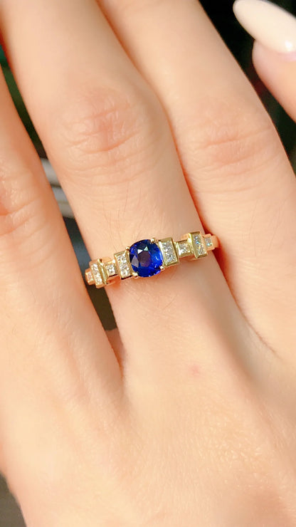 Ring 18K Gold 0.53ct Blue Sapphire Gemstones Diamonds Female Fine