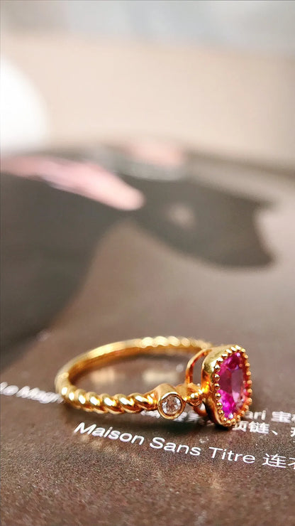 Ring 18K Gold 0.98ct Pink Sapphire Gemstones Diamonds Female Fine