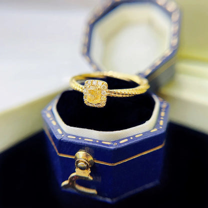 Ring 18K Gold 0.242ct Natural Yellow Diamonds Female's Diamonds for Women