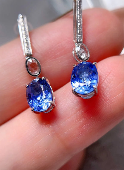 Earrings 18K Gold 2.4ct Cornflower Blue Sapphire Drop Female's Fine