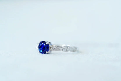 Ring 18K Gold 0.88ct Blue Sapphire Gemstone Diamonds Stone Female