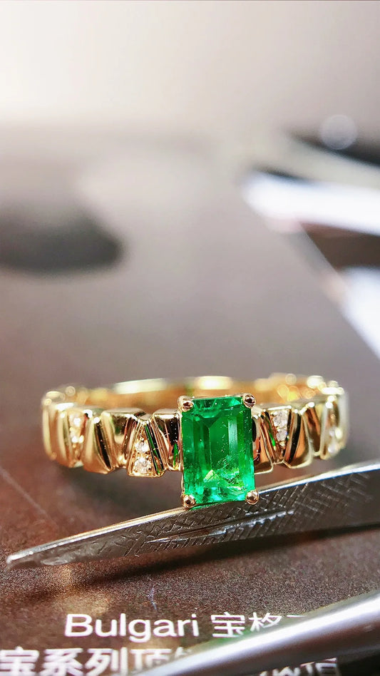 Ring 18K Gold 0.41ct Green Emerald Gemstones Male's