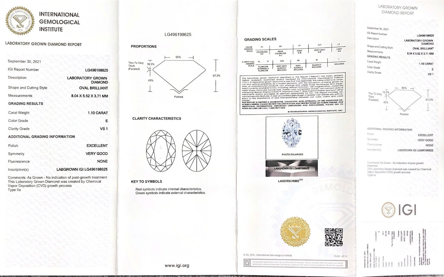 1ct 1.5ct 2ct Oval Lab Grown Diamond IGI Certificate HPHT CVD