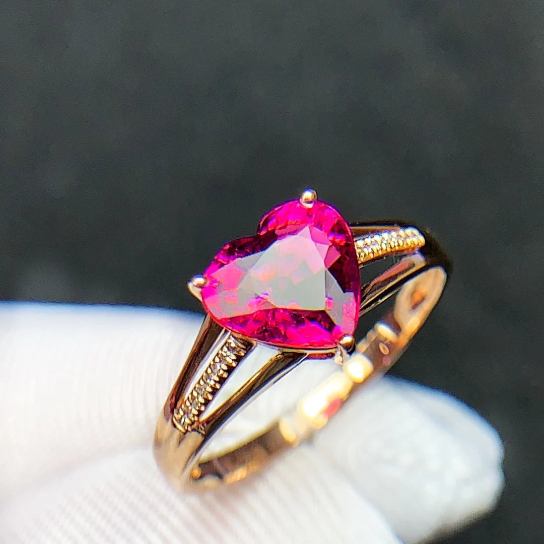 Ring 18K Gold 1.8ct Red Tourmaline Gemstones Diamonds Female's