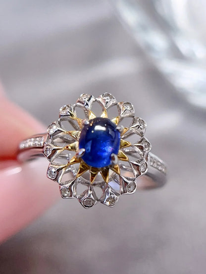 Ring 18K Gold 0.55ct Cornflower Blue Sapphire Gemstones Diamonds Female's