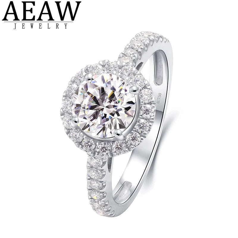 Ring 14K White Gold 1.0ct DE Lab Diamond Halo IGI Female's