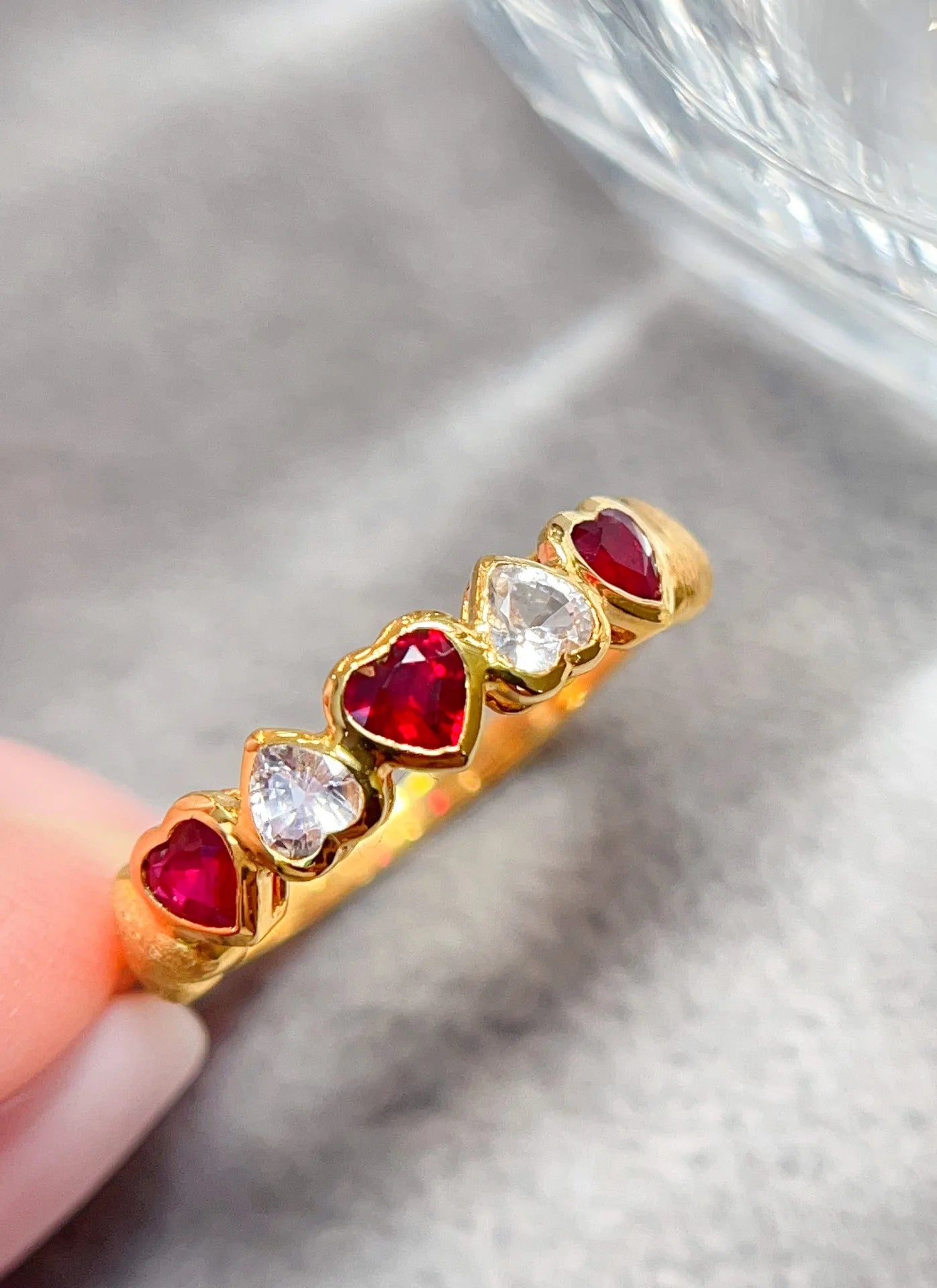 Ring 18K Gold 0.5ct Red Ruby Diamonds Female Anniversary Fine Jewelry