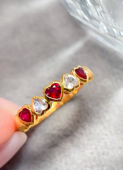 Ring 18K Gold 0.5ct Red Ruby Diamonds Female Anniversary Fine Jewelry