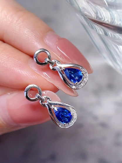 Earrings 18K Gold 0.8ct Cornflower Blue Sapphire Drop Female's Fine