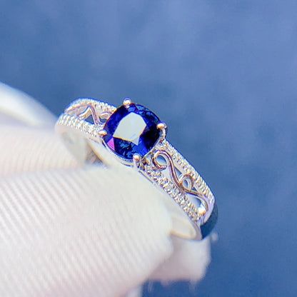 Ring 18K Gold 1.0ct Blue Sapphire Gemstones Diamonds Female