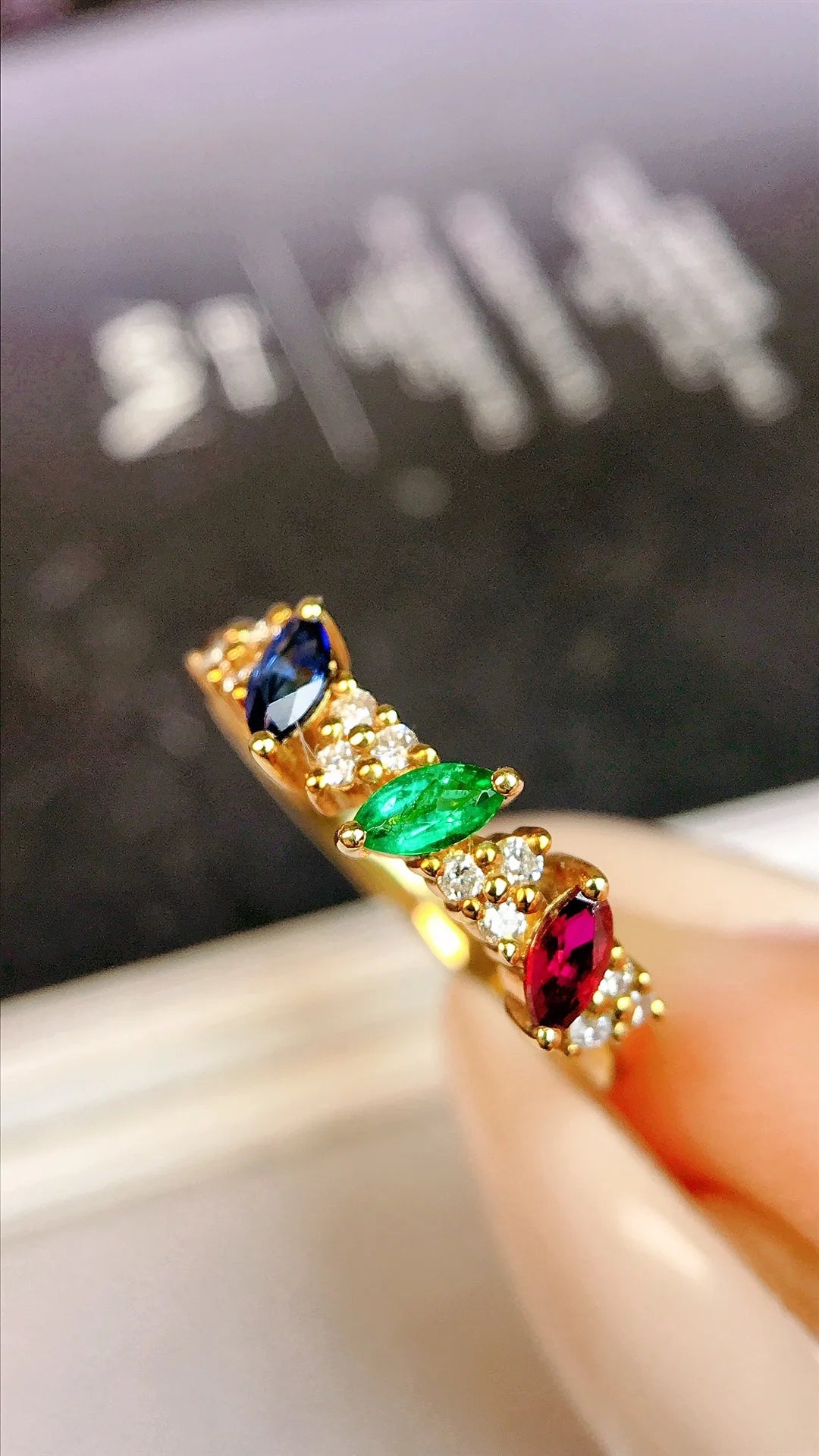 Ring 18K Gold 0.43ct Natural Ruby Sapphire Emerald Gemstones Female's