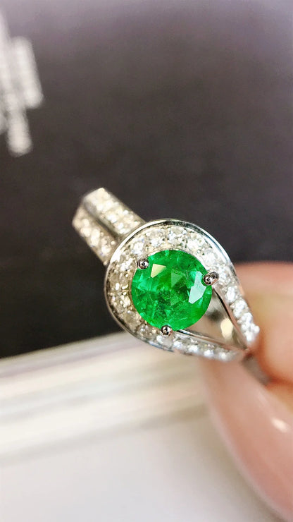 Ring 18K Gold 0.60ct Vivid Green Emerald Gemstones Men's Fine