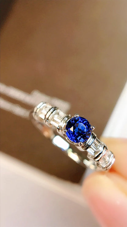 Ring 18K Gold 0.50ct Blue Sapphire Gemstone Diamonds Female