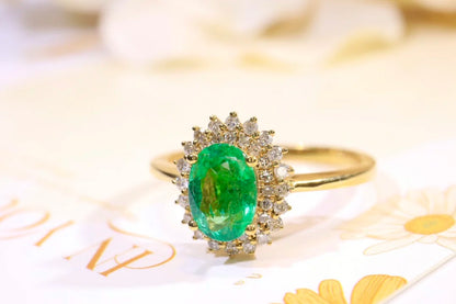 Ring 18K Gold 0.885ct Green Emerald Gemstones Male's