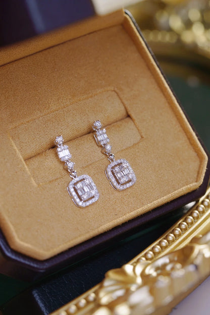 Earrings 18K White Gold 0.80ct White Diamonds Drop Female's Fine