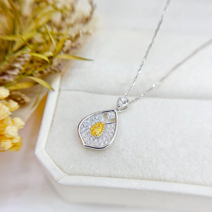 Necklace 18K Gold 0.12ct Yellow Diamonds Pendants Female's