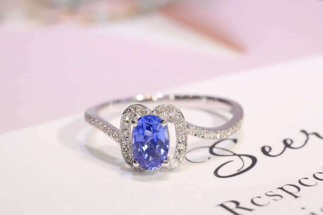 Ring 18K Gold 0.48ct Cornflower Blue Sapphire Gemstones Diamonds Female's