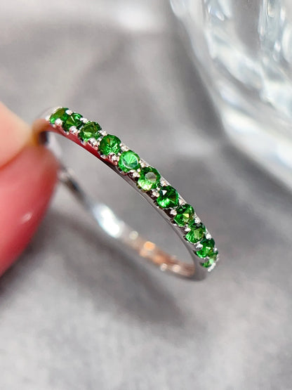 Ring 18K White Gold 0.3ct Tsavorite Gemstones Diamonds Female Wedding Ring