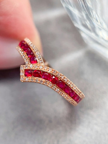 Ring 18K Gold 0.8ct Red Ruby Diamonds Anniversary Female Fine Jewelry