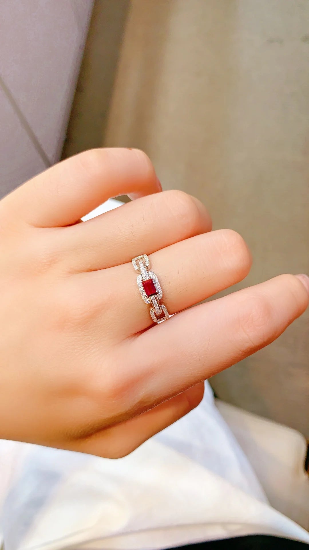 Ring 18K Gold 0.41ct Red Ruby Gemstones Diamonds Anniversary Female's