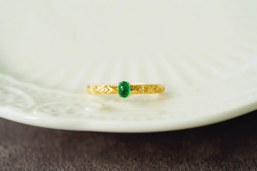 Ring 18K Gold 0.2ct Green Emerald Gemstones Male's