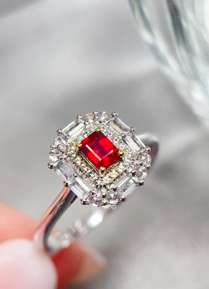 Ring 18K Gold 0.25ct Red Ruby Diamonds Anniversary Female's