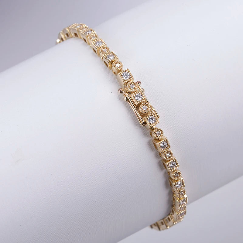 Bracelet 9K Gold 17CM Length Lab Diamond Round Shape Tennis Chain