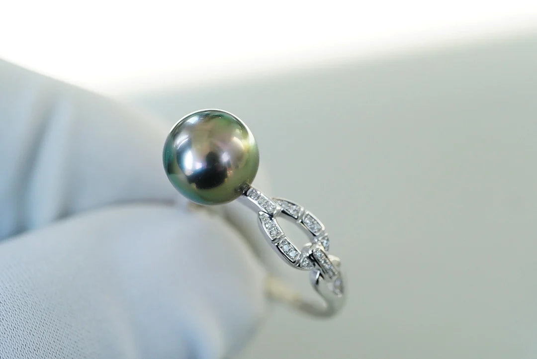 Ring 18K Gold Tahitian Pearl Gemstones Male's Fine Jewelry