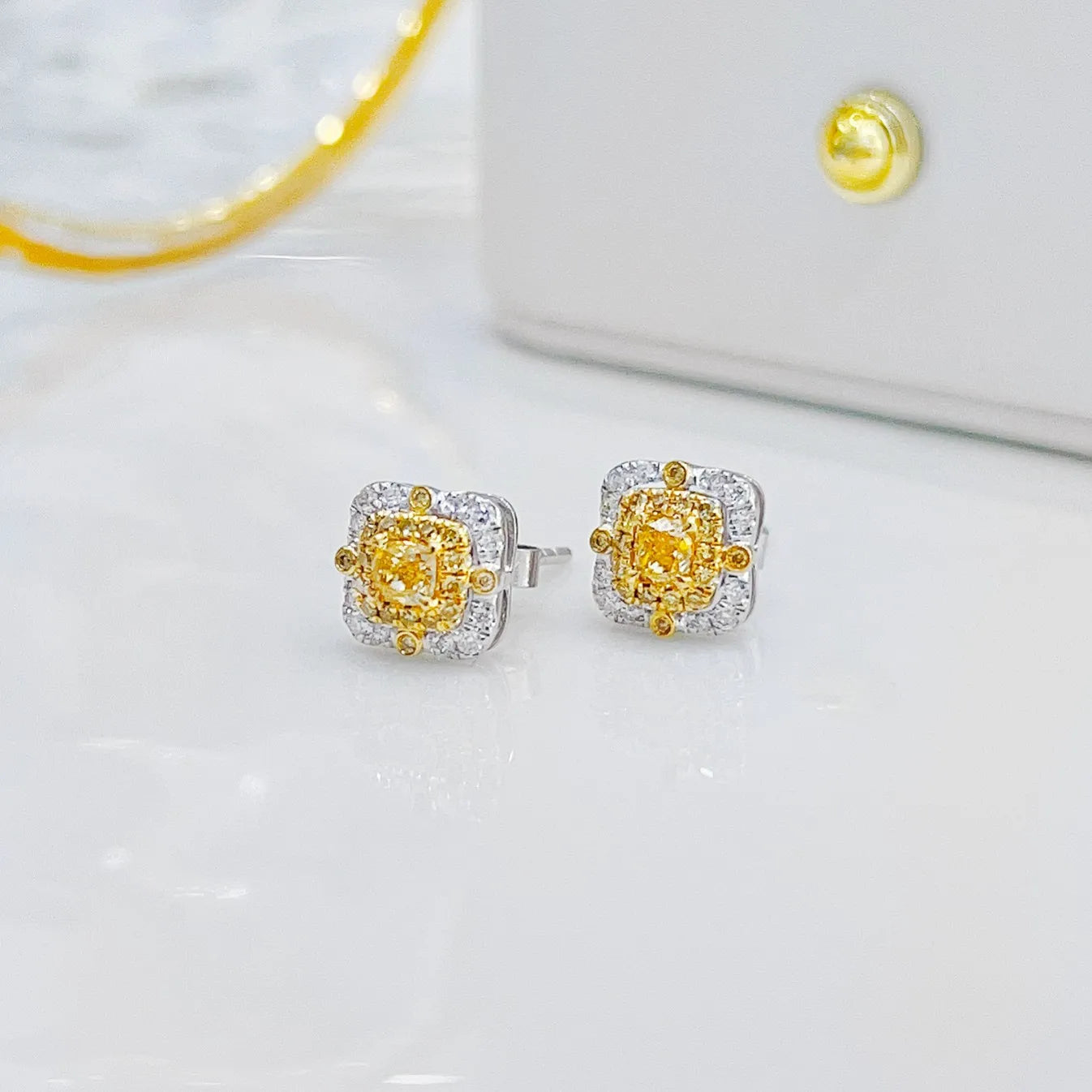 Earrings 18K Gold 0.32ct Yellow Diamonds Drop Female Fine Jewelry