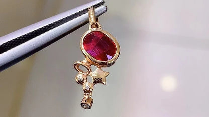 Pendant 18K Rose Gold 0.98ct Red Ruby Gemstones Necklace for Women