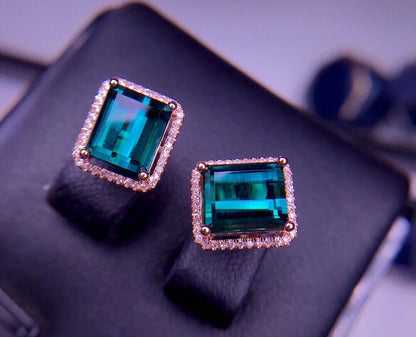 Earrings 18K Rose Gold 4ct Blue Tourmaline Brazil Drop Female's Fine