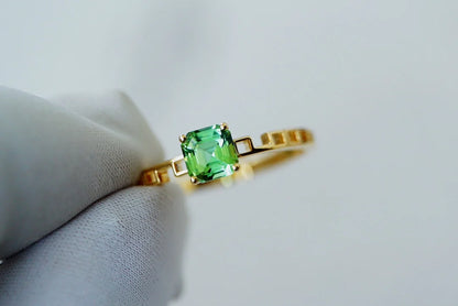 Ring 18K Gold 0.65ct Green Tourmaline Gemstones Diamonds Male Wedding Fine Jewelry