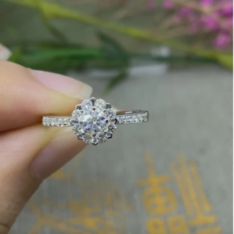 Ring 14K White Gold 0.31ct DEF VVS Lab Diamond Flower Female