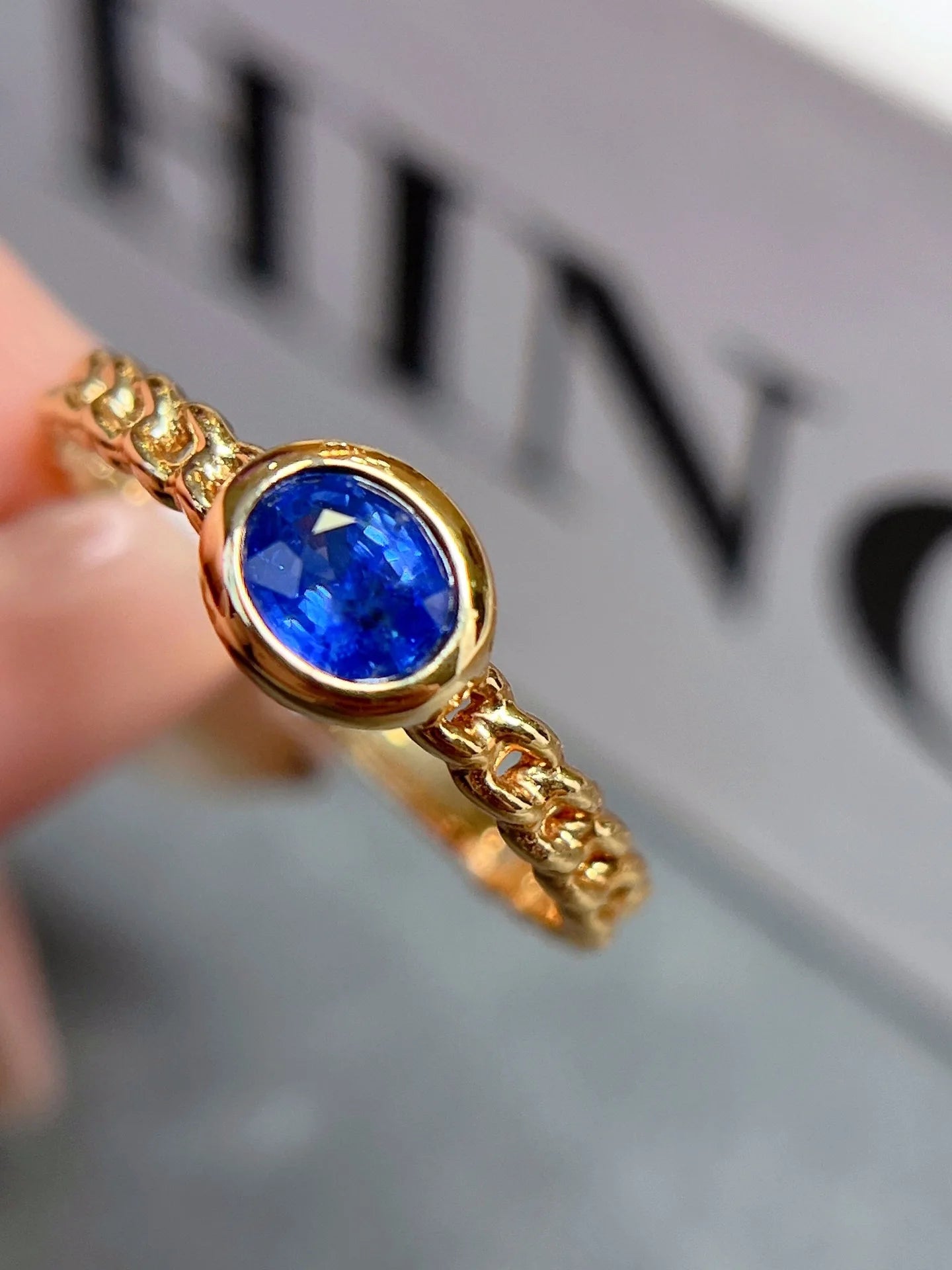 Ring 18K Gold 0.5ct Blue Sapphire Gemstone Diamonds Female's