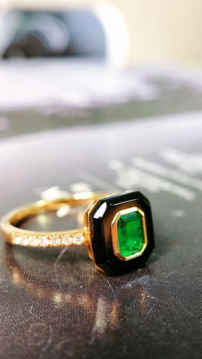 Ring 18K Gold 3.65ct Green Emerald Gemstones Male's Fine Jewelry