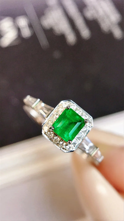 Ring 18K Gold 0.39ct Green Emerald Gemstone for Men Fine Jewelry